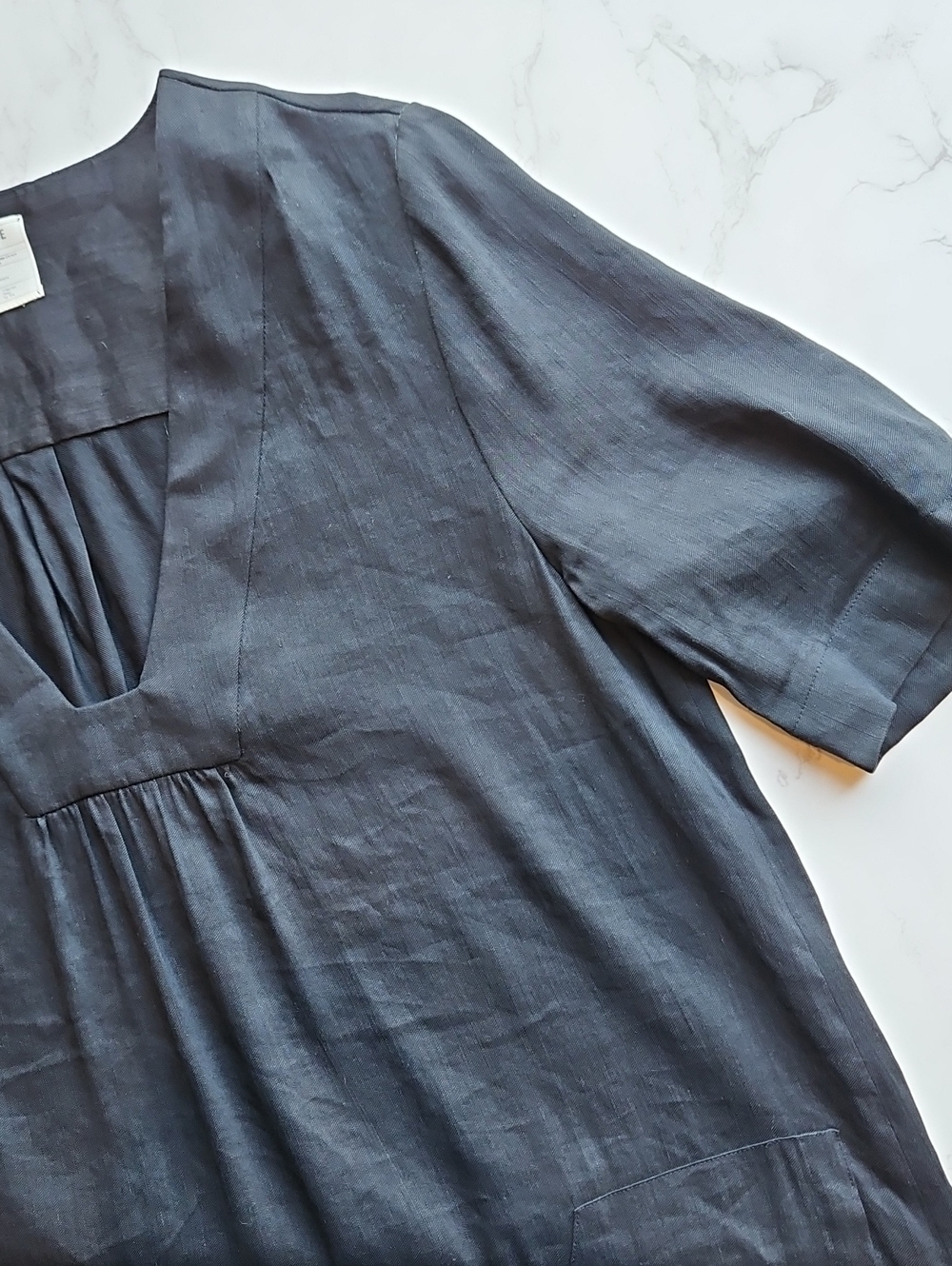 L'agence Black Linen Blend 1/2 Sleeve Knee Length Dress 8